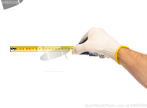 Image of Hand with glove and tape measure