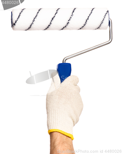 Image of Hand with glove and paint roller