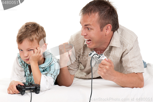 Image of Dad and son playing with Joystick