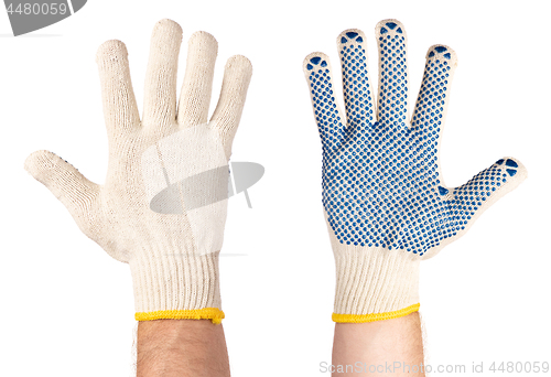 Image of Male hand wearing working glove