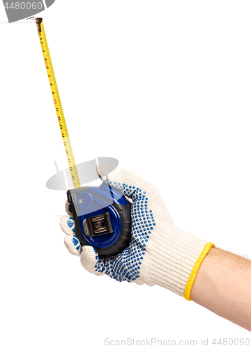 Image of Hand with glove and tape measure