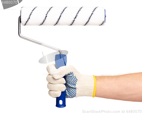 Image of Hand with glove and paint roller