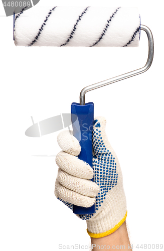 Image of Hand with glove and paint roller