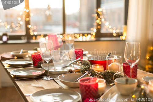 Image of table served for christmas dinner at home