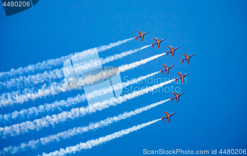 Image of Eight alpha jets planes in flight