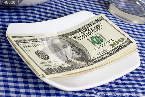 Image of US currency on a plate

