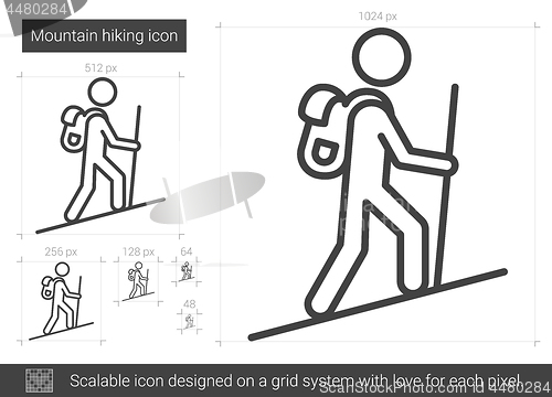 Image of Mountain hiking line icon.