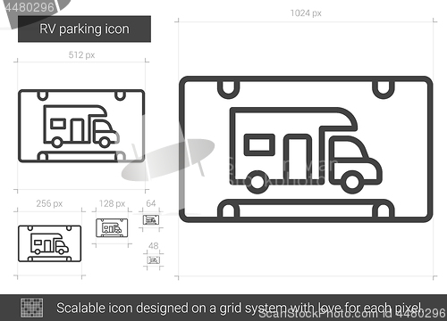 Image of RV parking line icon.