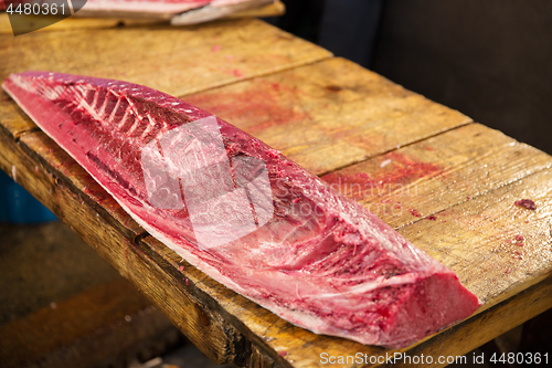 Image of fresh tuna fish at japanese street market