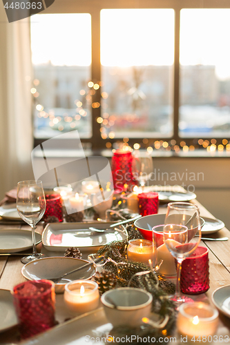 Image of table served for christmas dinner at home