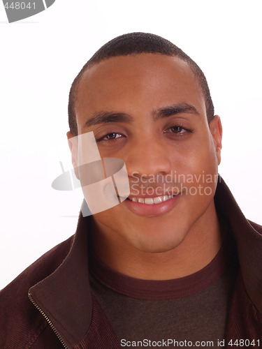Image of Young Black Man Smiling Portrait in Jacket