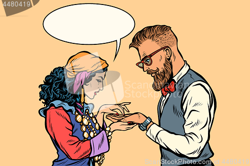 Image of Gypsy palmist and hipster