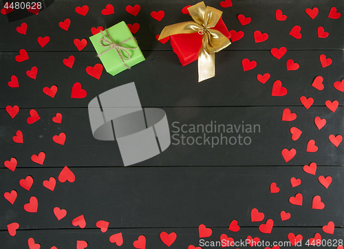 Image of Gift boxes on wooden table