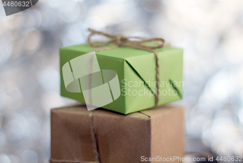 Image of Gift boxes on wooden table