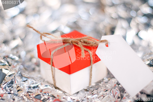 Image of Gift boxes on wooden table