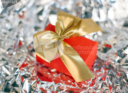 Image of Gift boxes on wooden table