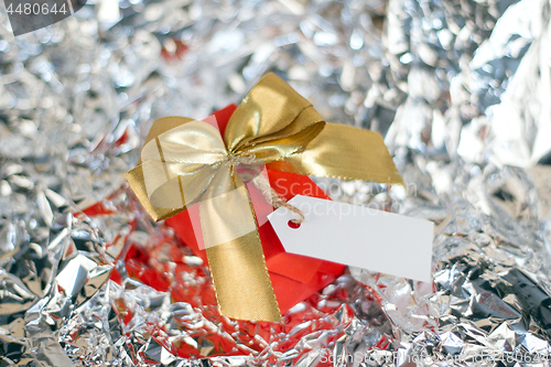 Image of Gift boxes on wooden table