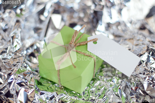 Image of Gift boxes on wooden table