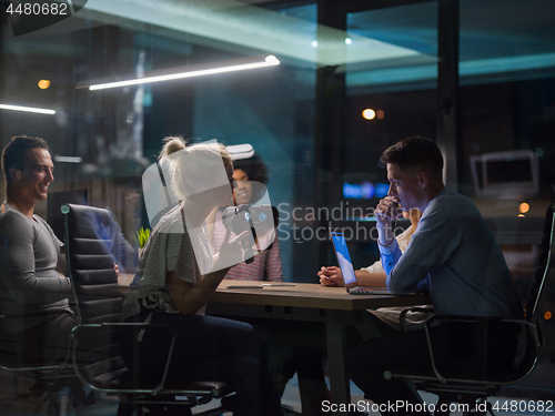 Image of Multiethnic Business team using virtual reality headset