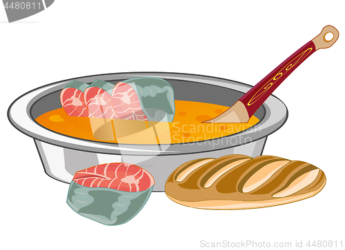 Image of Fish soup on white background is insulated