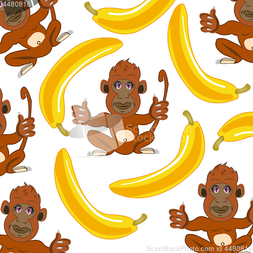 Image of Wildlife ape and banana decorative pattern.Vector illustration