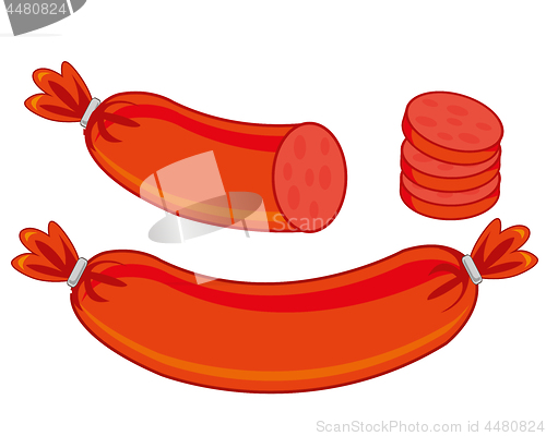 Image of Meat hot dogs on white background is insulated