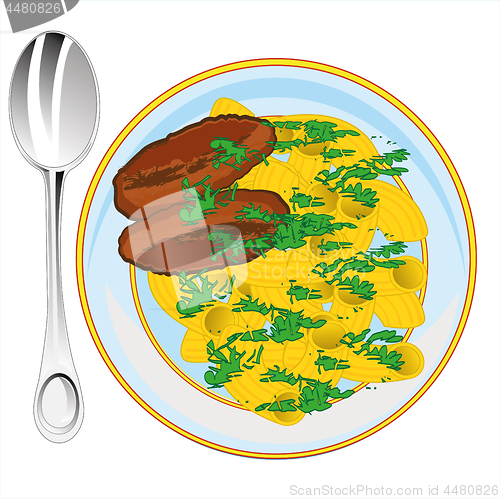 Image of The Chops with noodle ed by verdure.Vector illustration