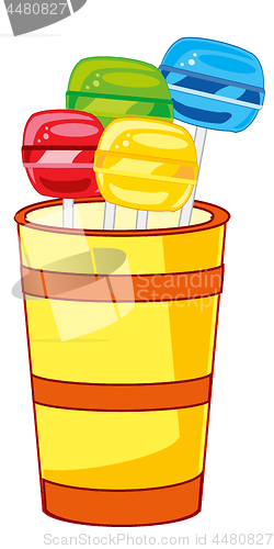 Image of Sweet lollipop on stick in glass.Vector illustration