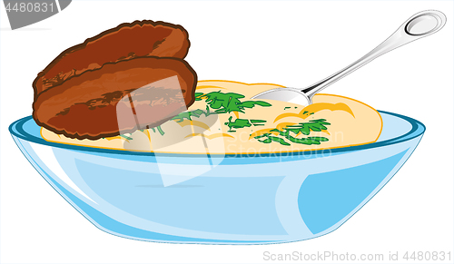 Image of Vector illustration of the plate with chop on white background