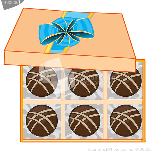 Image of Gift box with chocolate sweetmeat decorative.Vector illustration