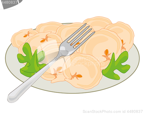 Image of National dish meat dumplings on plate.Vector illustration