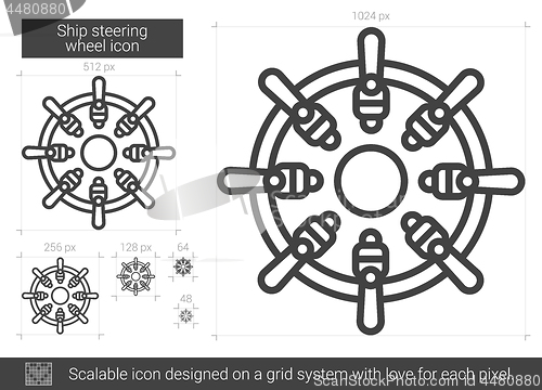 Image of Ship steering wheel line icon.