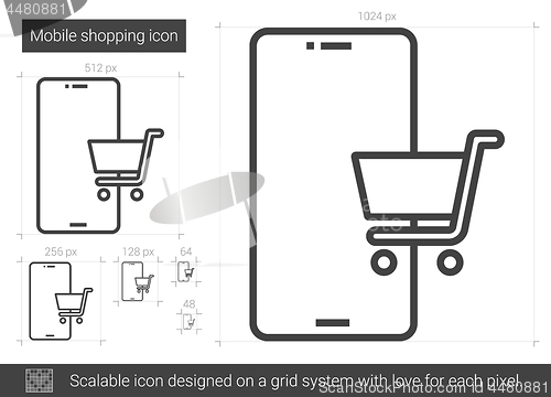 Image of Mobile shopping line icon.