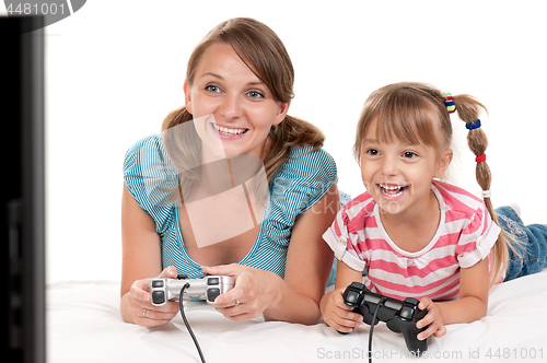 Image of Mom and daughter playing with Joystick