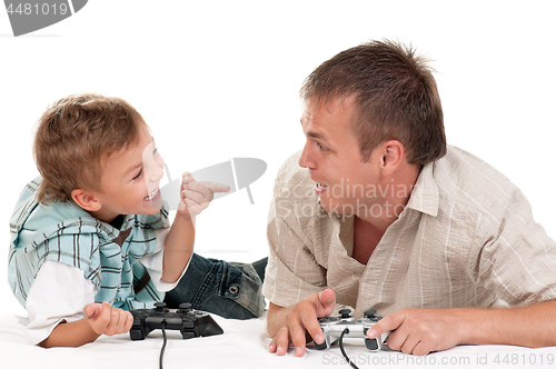 Image of Dad and son playing with Joystick