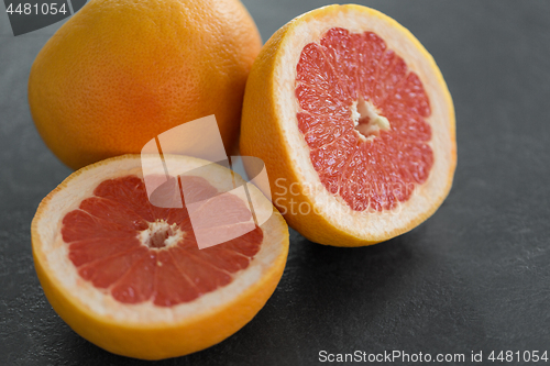 Image of close up of fresh juicy grapefruits