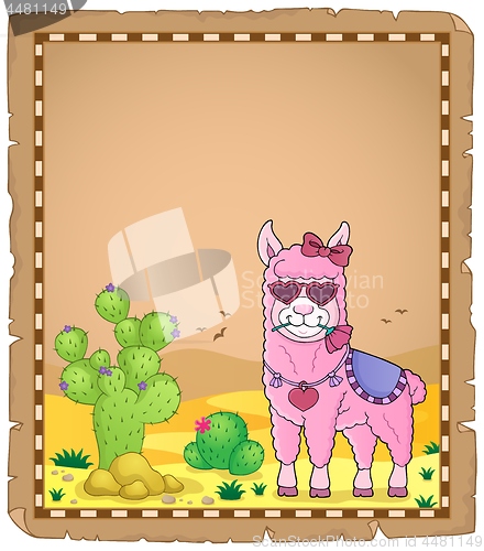 Image of Llama with love glasses parchment 1