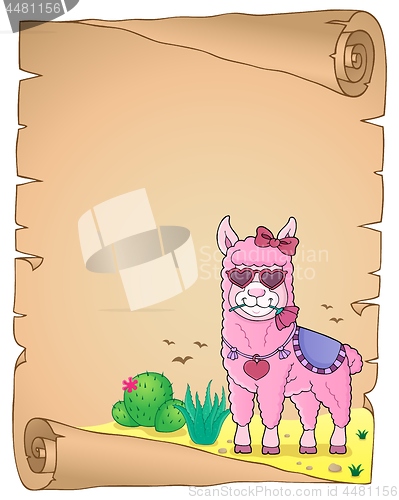 Image of Llama with love glasses parchment 2