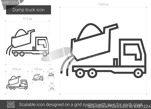 Image of Dump truck line icon.