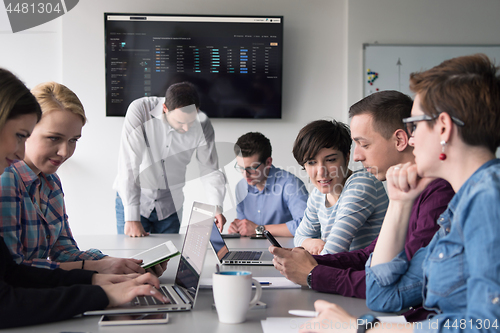 Image of Group of young people meeting in startup office