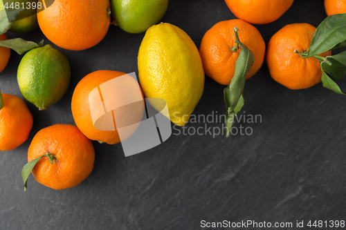 Image of close up of citrus fruits on stone table