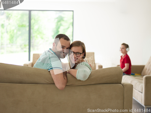 Image of family with little boy enjoys in the modern living room