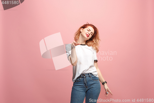 Image of Beautiful bored woman bored isolated on pink background