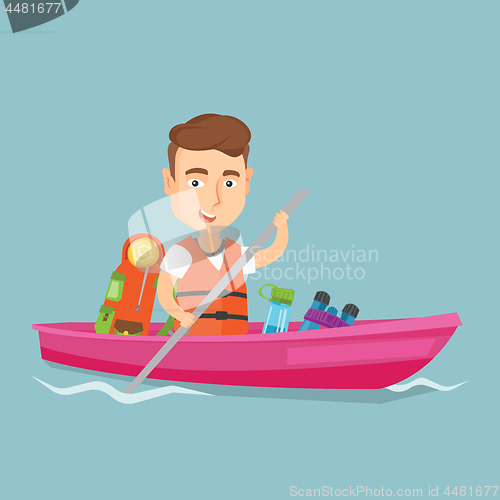 Image of Man riding in kayak vector illustration.