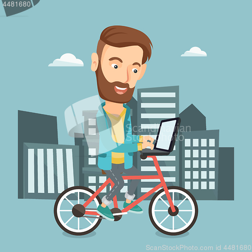 Image of Man riding bicycle in the city vector illustration