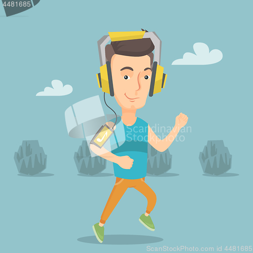 Image of Man running with earphones and smartphone.