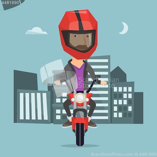 Image of Man riding motorcycle at night vector illustration