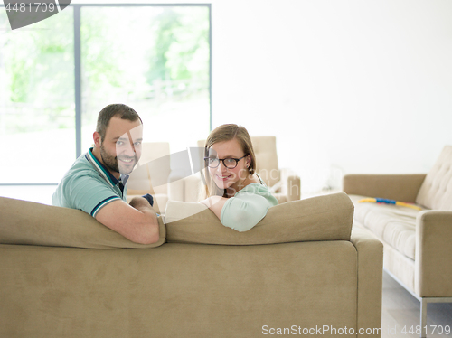 Image of family with little boy enjoys in the modern living room