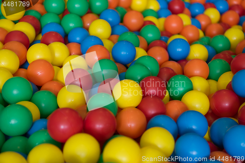 Image of Colorful plastic toy balls in the play pool