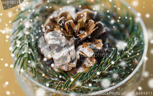 Image of close up of christmas decoration of fir and cone